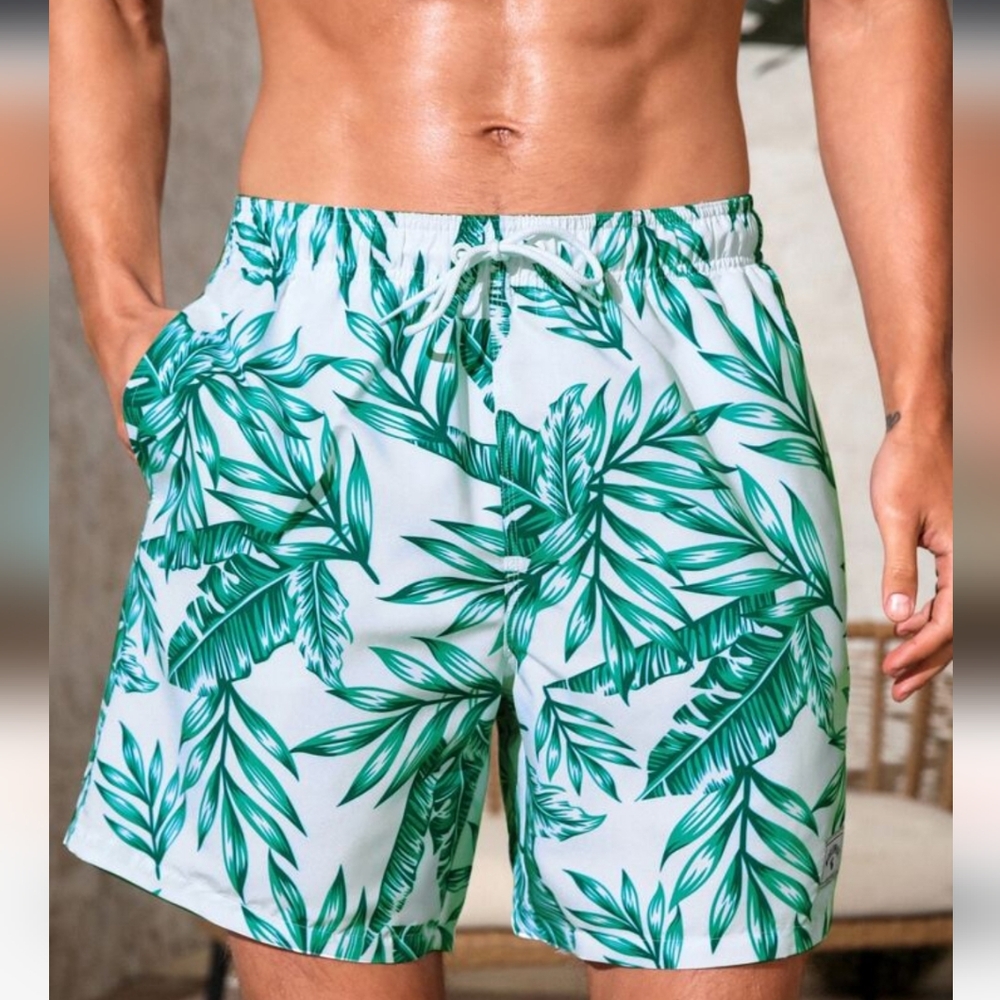 Tropical Green Leaf Men's Swim Shorts (XXL)